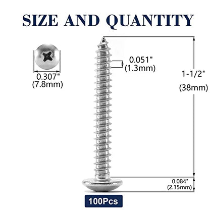 #6 x 1-1/2" Wood Screw 100Pcs Truss Head Phillips 18-8 (304) Stainless Steel Fast Self Tapping Screws by SG TZH - size: #6 x 1-1/2"