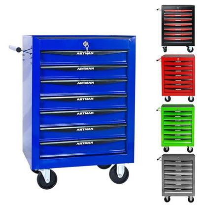 7-Drawer Rolling Tool Chest, Lockable for Garage, Blue - color: Blue, size: 7-Drawers