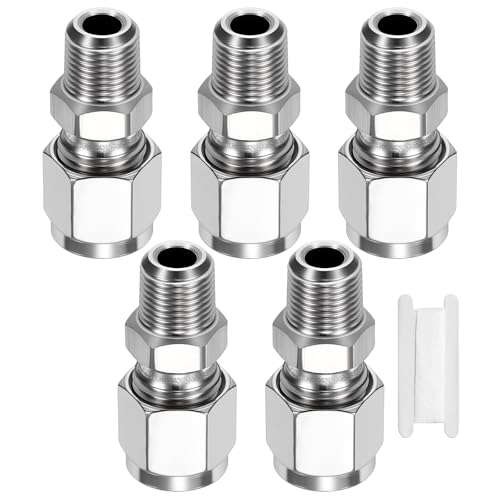 5 Pack 1/4"OD Compression x 1/8" NPT Male Union Coupling Connector - size: 1/4"ODx1/8" MNPT