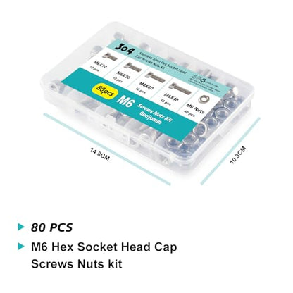M6 x 10mm 20mm 30mm 40mm Hex Socket Head Cap Screws Bolts and Nuts, Stainless Steel 304, Bright Finish, Metric Allen Drive, Fully Thread, Assortment Kit 80PCS - size: Socket M6x10-40mm+Nuts