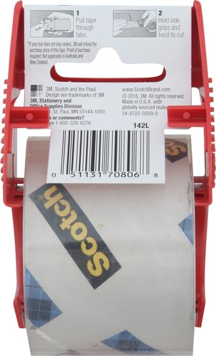 Scotch Heavy Duty Shipping Packing Tape, Clear, Shipping and Packaging Supplies, 1.88 in. x 27.7 yd., 1 Tape Roll with Dispenser (Pack of 2) - size: 2 Rolls