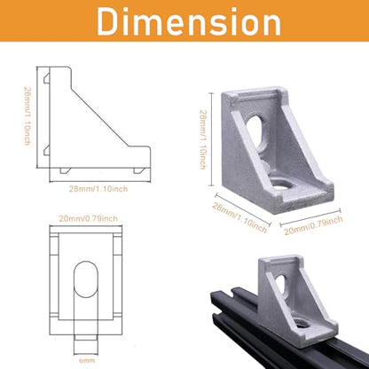 12 Sets 2020 Aluminum Extrusion Connectors,12pcs 2020 Series Corner Brackets,with 24pcs Sliding T Nuts and Screws, for Aluminum Extrusion Profile Slot 6mm - style: 12Set 20x28 Silver Corner Bracket