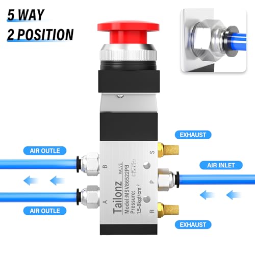 TAILONZ PNEUMATIC 1/4”NPT Automatic reset type Push Button 5 Way 2 Position Pneumatic Control Mechanical Valve - size: 5 Way 2 Position