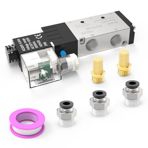 4V210-08 5-Way/2-Position Electric Solenoid Valve 1/4"NPT – Pilot-Operated AC220V, Aluminum Body with Lampshade Junction Box - size: AC220V-Junction Box