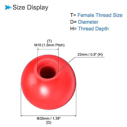 Thermoset Ball Knobs, M10 Female Thread 35mm Diameter, Plastic Metric Hand Screw Grip Red - (Applications: for Lathe Machinery Lever Handle), 2-Pieces - color: Red, size: M10 x 35mm