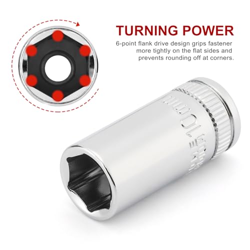 CASOMAN 13PCS 1/4"Drive Mid-Length Socket Set, 6-Point, Mirror Chrome Finish, Metric, 4mm to 15 mm - size: 1/4"Dr., Mid-Length, 4.0 to 15.0mm