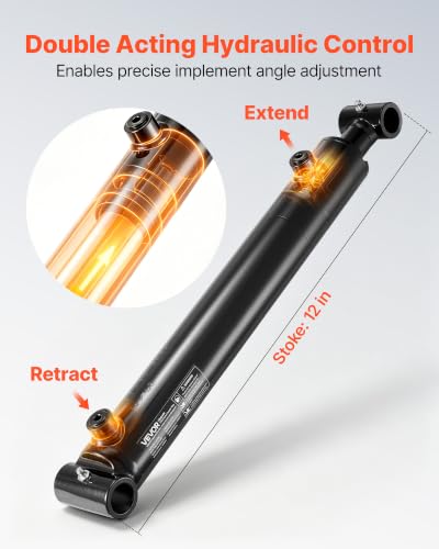 VEVOR Double Acting Hydraulic Cylinder, 2" Bore x 12" Stroke, Max 3500PSI Hydraulic Cylinder, Heavy-Duty Welded Cross Tube Cylinders with 1" Pin Hole & SAE #6 Port for Agricultural Machinery, Tractors - size: 2x12