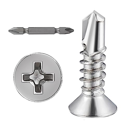 Wensilon（500pcs）#8×5/8”for Sheet Metal Self-Tapping Screws 410 Stainless Steel Flat Head High-Strength Quick self-Drilling Screws - color: Silver, size: #8X5/8"