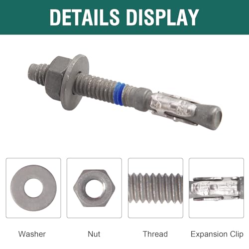 1/4" x 2-1/4" Concrete Anchors (20 Pack) 1/4 inch Wedge Anchors Bolts Hot Dip Galvanized - size: 1/4"x2-1/4" (20 PCS)
