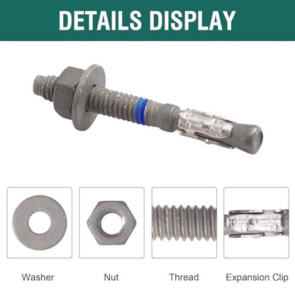 1/4" x 2-1/4" Concrete Anchors (20 Pack) 1/4 inch Wedge Anchors Bolts Hot Dip Galvanized - size: 1/4"x2-1/4" (20 PCS)