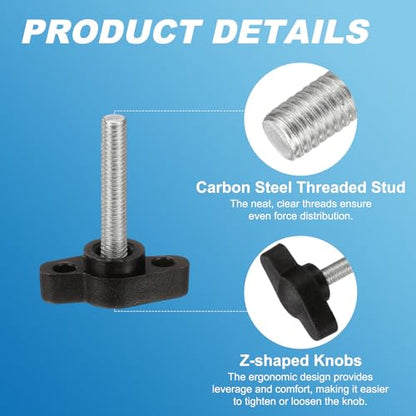PATIKIL M5 x 25mm Tee Wing Thumb Screws, 6Pcs Carbon Steel Mechanical Handle Bolt Thumb Screws for Remove Replace Hand Clamping Tightening Knobs Power Supply, Black - size: M5 x 25mm