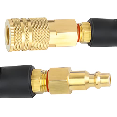 TAISHER 1/4" x 25FT Reinforced Polyurethane Recoil Air Hose With 1/4”NPT Brass air coupler and Plug & Bend Restrictors - size: 25FT