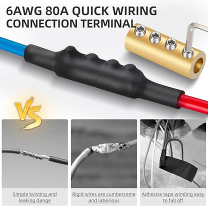 10PCS 6-10AWG 6 8 10 Gauge Wire Butt Connector 4Nut Splice Kit Brass - color: 6AWG-80Amp-4Nuts, size: 10