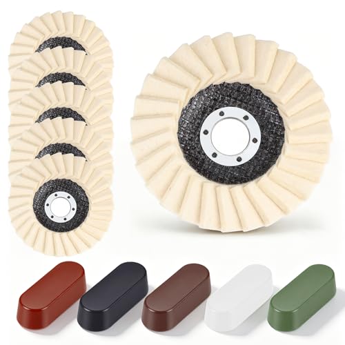 11 Packs 4.5" x 7/8" Wool Felt Flap Polishing Disc Kit for Angle Grinder - style: 5Packs Wool Felt Flap Polishing Disc + 6 Packs Compounds