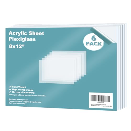 Egofine Plexiglass Sheets Acrylic Sheets 6 Pack of 8x12’’ 0.04 Thick Clear Plastic Cast Transparent Plexi Glass for Crafting Projects, Replacement Picture Frame Glass, DIY Display, Easy to Cut - color: Clear, size: 8x12"