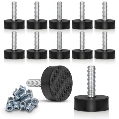 12PK Rubber M6 Leveling Feet, Adjustable Levelers with Inserts - size: Metric M6 thread