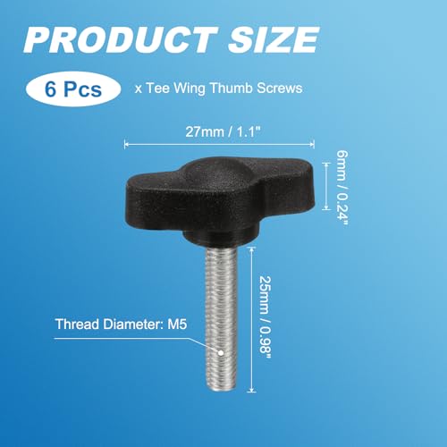 PATIKIL M5 x 25mm Tee Wing Thumb Screws, 6Pcs Carbon Steel Mechanical Handle Bolt Thumb Screws for Remove Replace Hand Clamping Tightening Knobs Power Supply, Black - size: M5 x 25mm
