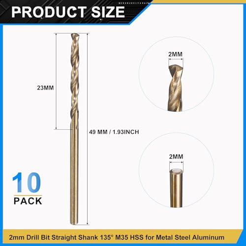 PATIKIL 2mm Drill Bit M35 Cobalt 5% High-Speed Steel for Metal 10 Pack - size: 2mm