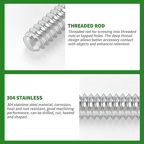 TAISHER 2PCS 304 Stainless Steel Fully Threaded Rod，1/2"-13 Long Threaded Screw 12" Length Right Hand Threads - size: 1/2"-13