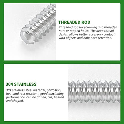 TAISHER 2PCS 304 Stainless Steel Fully Threaded Rod，1/2"-13 Long Threaded Screw 12" Length Right Hand Threads - size: 1/2"-13