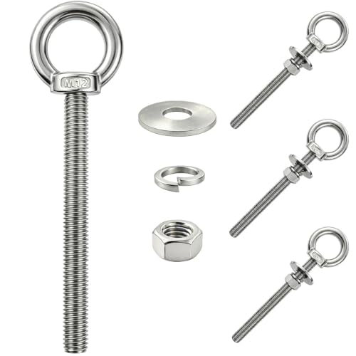 4 Pack M12 Stainless Steel Eye Bolts with Nuts, 1/2"x6" Long Lifting Ring Eye Bolt,Eye Bolts Heavy Duty for Hang Tie Down Outdoor (4, M12x153mm (1/2"x6")) - size: M12x153mm (1/2"x6")