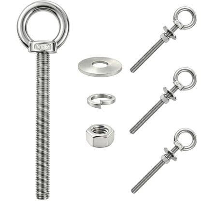 4 Pack M12 Stainless Steel Eye Bolts with Nuts, 1/2"x6" Long Lifting Ring Eye Bolt,Eye Bolts Heavy Duty for Hang Tie Down Outdoor (4, M12x153mm (1/2"x6")) - size: M12x153mm (1/2"x6")