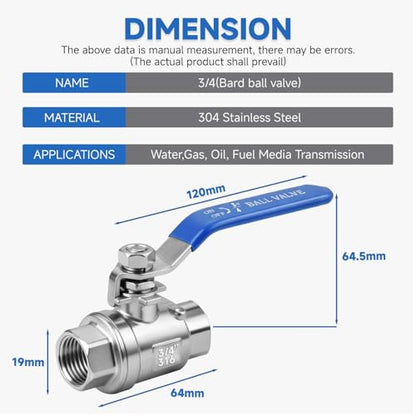 3/4" Full Port Ball Valve 316SS, NPT, 4-Pack - size: 3/4 inch (4 Pack)