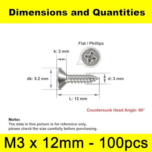 #4 x 1/2" (M3x12mm) 304 Stainless Steel Flat Head Wood Screws, 100pcs - size: #4 x 1/2''-100pcs