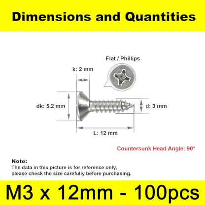 #4 x 1/2" (M3x12mm) 304 Stainless Steel Flat Head Wood Screws, 100pcs - size: #4 x 1/2''-100pcs