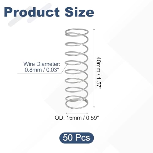 uxcell 50pcs 304 Stainless Steel Compression Springs 0.8mmx15mmx40mm Small - size: 15mmx40mm