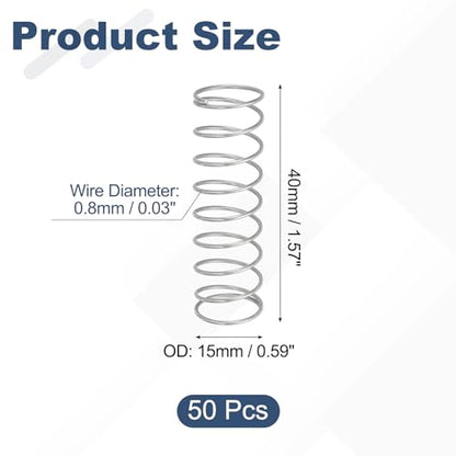 uxcell 50pcs 304 Stainless Steel Compression Springs 0.8mmx15mmx40mm Small - size: 15mmx40mm