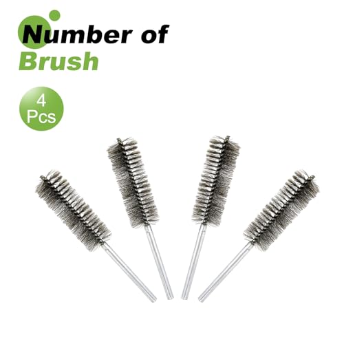 HARFINGTON 4pcs Wire Bore Brush Set 8 Inch Length 1.4 Inch Shank Stainless Steel Bristles Cleaning Brush for Clean Car Part Tube Kitchen Garage - size: 8 x 1.4 Inch
