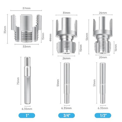 3PCS Integrated PVC Pipe Threader Tool - 1/2" & 3/4" & 1" Dual-Function Internal External Pipe Threading Tool for Water Pipe, Electric Drill Compatible Heavy-Duty Pipe Thread Cutting Tool Set (3 Size)