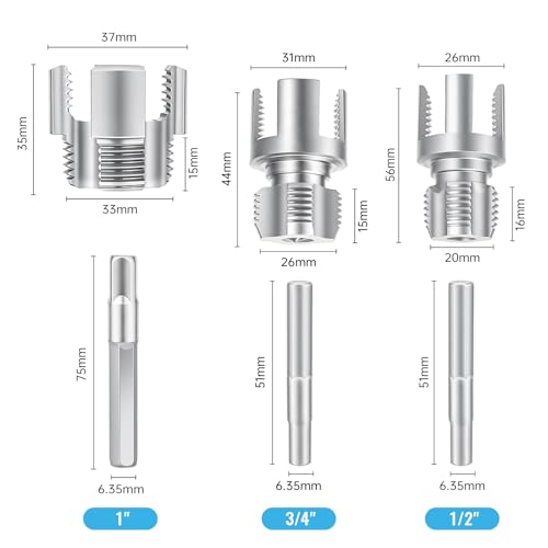 3PCS Integrated PVC Pipe Threader Tool - 1/2" & 3/4" & 1" Dual-Function Internal External Pipe Threading Tool for Water Pipe, Electric Drill Compatible Heavy-Duty Pipe Thread Cutting Tool Set (3 Size)
