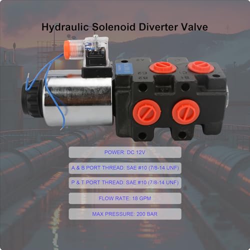 Hydraulic Solenoid Diverter Valve, 18 GPM DC 12V SAE Ports Hydraulic Solenoid Selector, MAX Pressure 200 Bar - style: 18GPM DC 12V