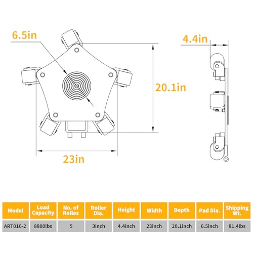 Machine Skates Heavy Duty 8800lbs Capacity with with 5X 360° Swivel Rollers for Industrial Machinery Mover