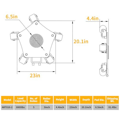 Machine Skates Heavy Duty 8800lbs Capacity with with 5X 360° Swivel Rollers for Industrial Machinery Mover