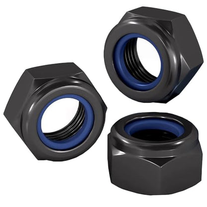 1/2-13 Lock Nut, Nylon Insert Hex Locknuts Locking Hex Nuts, Black e-Coating Stainless Steel, 20-Pack - size: 1/2-13