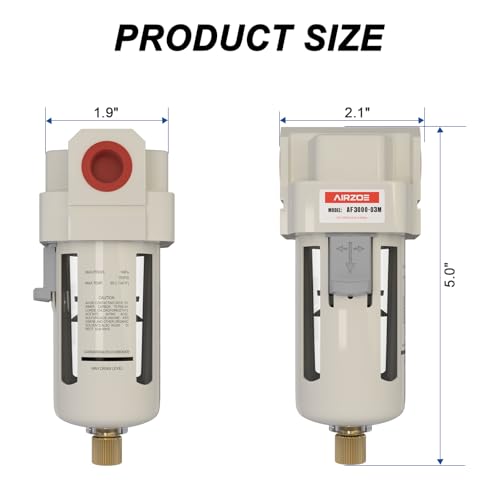 AIRZOE 3/8" NPT Compressed Air Filter, Semi-Auto Drain,0-150psi, AF3000-03 - size: 3/8" NPT