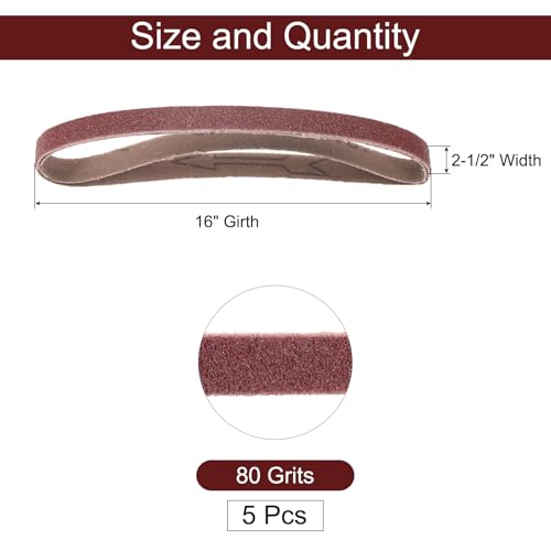 uxcell 5pcs 2-1/2" x 16" Sanding Belts 80 Grits Aluminum Oxide Abrasive Belt Sander Paper Sanding Papers for Metal Wood Grinding Polishing, Reddish Brown - size: 80 Grits