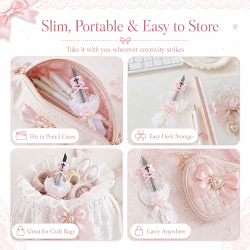 Cute Box Opener Cutter, Package Opener, Small Plastic Box Cutter Retractable, Snap off Utility Paper Exacto Knife, Kawaii Desk Office Home Aesthetic Accessories Essentials, Stationery Craft Supplies - color: White