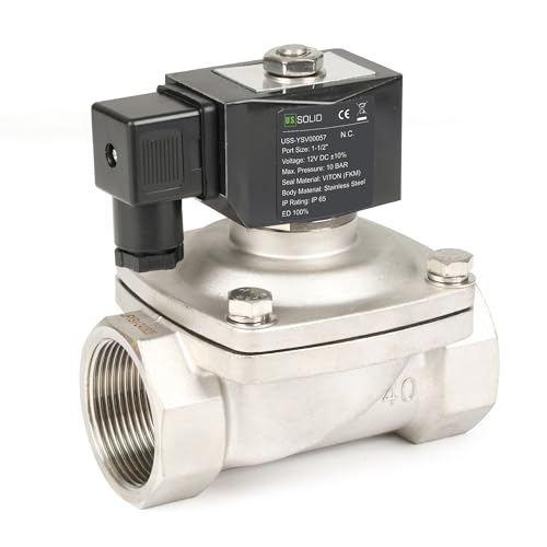U.S. Solid 1-1/2" Stainless Steel Solenoid Valve - 12V DC, Normally Closed, 145 PSI Electric Valve for Water, Air, Diesel - size: 1-1/2 "