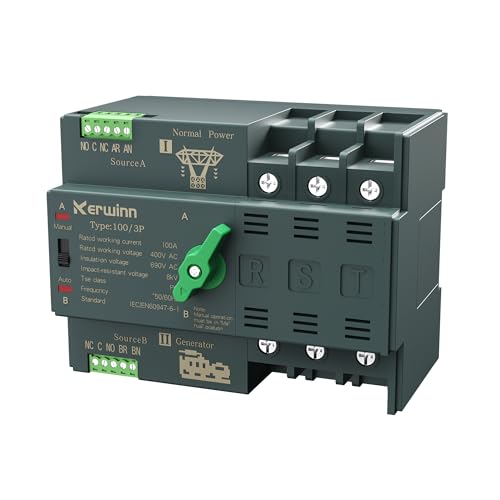 Mini ATS Automatic Transfer Switch 100 amp Manual Transfer Switch Power Transfer Switch 220V Dual Power Electrical Selector Switches DIN Rail Mount（3P） - size: 3P, style: 220V