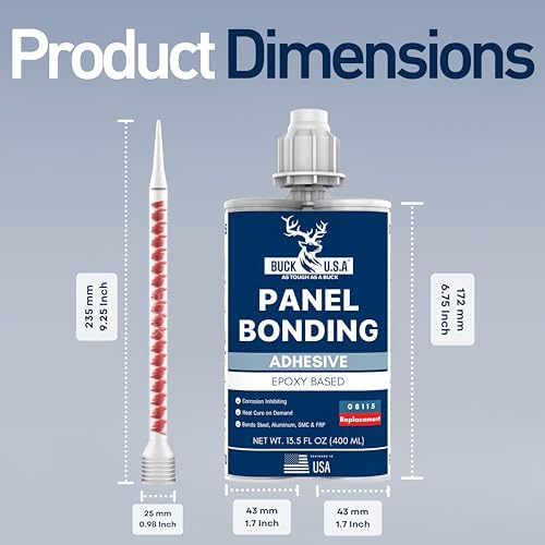 10 Pack Buck Panel Bonding Adhesive, Two-Part Epoxy, 400 ml/13.5 fl oz Cartridge, 08115 Replacement, Heavy Duty Metal Glue for Automotive Use, Bonds w/Steel, Aluminum, Plastic, OEM Recommended, Black - size: Panel Bond (400ml), style: 10 Pack
