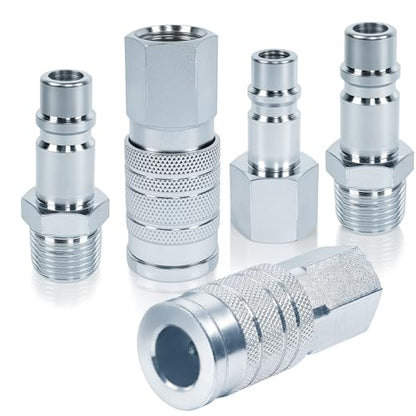 1/2" High Flow Air Hose Fittings, 5Pcs Air Compressor Accessories Including 2Pcs Industrial Air Coupler with 1/2” FNPT, 3Pcs Air Plugs with 1/2” NPT, Quick Connect Fittings Couplers