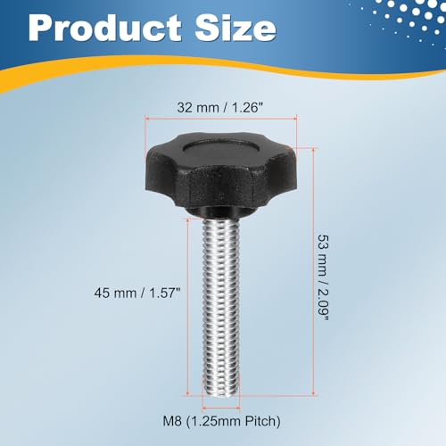 HARFINGTON 6Pcs Star Knob Handle M8 x 40mm Male Thread Metric Carbon Steel - size: M8 x 40mm