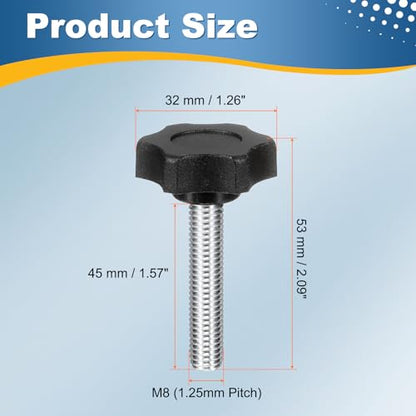 HARFINGTON 6Pcs Star Knob Handle M8 x 40mm Male Thread Metric Carbon Steel - size: M8 x 40mm