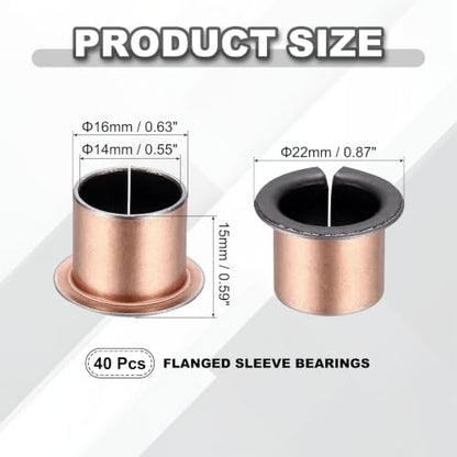 uxcell 40Pcs Flanged Sleeve Bearing, 14mm Bore x 16mm OD x 15mm Length - size: 14×16×15mm