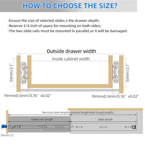 SLIDEWAY 260 Lbs Locking Heavy Duty Drawer Slides 24" Full Extension Rails - color: W:53mm-260LBS(with lock), size: 24 Inch