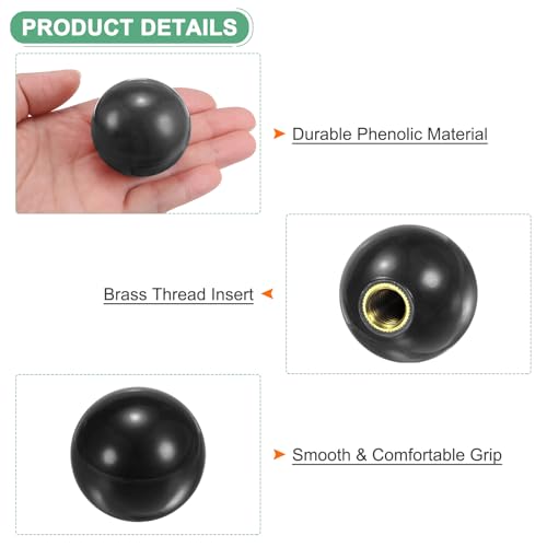 M METERXITY 3-Pack Threaded Ball Knobs, M12 Female Thread 40mm Dia. Thermoset Ball Knob for Lathe/Machine/Lawn Mowers, Round Phenolic Brass Insert Lever Handle [Black] - color: Black, size: M12x40mm